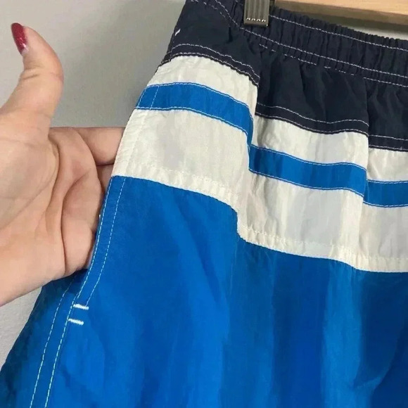 Hobie Swim Trunks Mens Size L Blue White Drawstring Lined Board Shorts 90's - Picture 5 of 10